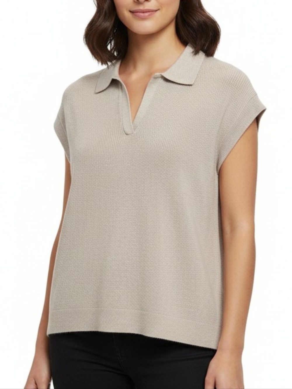 Tuckernuck Knit Sleeveless Polo Top Tan Small